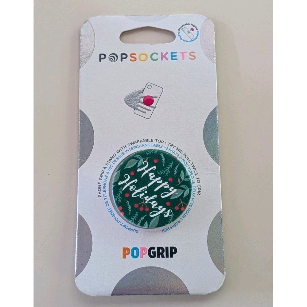 Happy Holidays Popsockets Grip Stand with Swappable Top for Cell Phones NEW